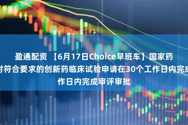 盈通配资 【6月17日Choice早班车】国家药监局：拟对符合要求的创新药临床试验申请在30个工作日内完成审评审批